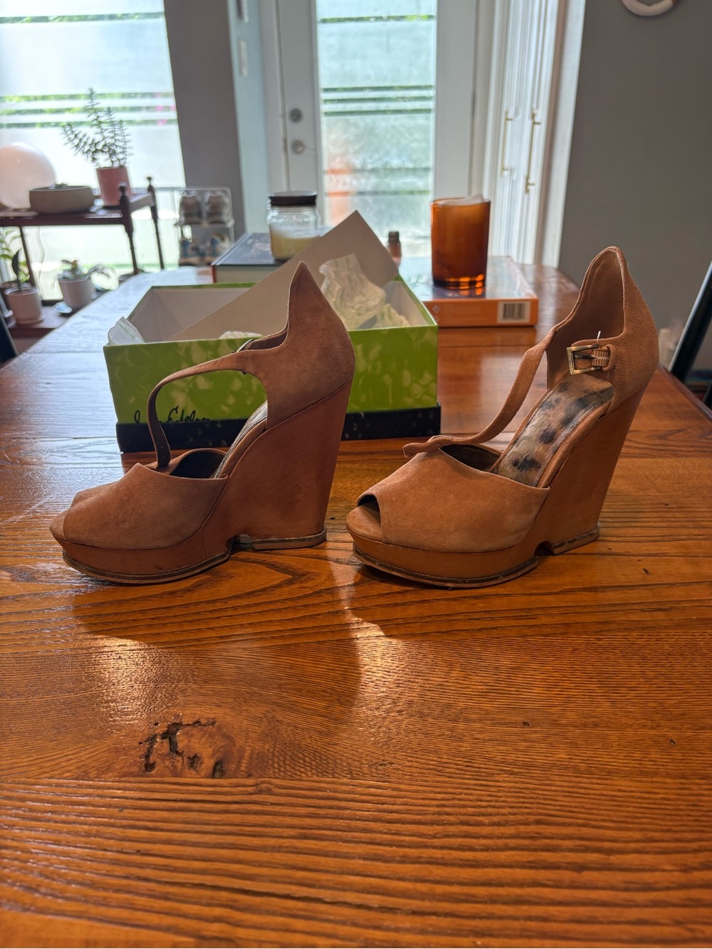 Sam Edelman Women's Tan Suede Wedges with Ankle Strap
